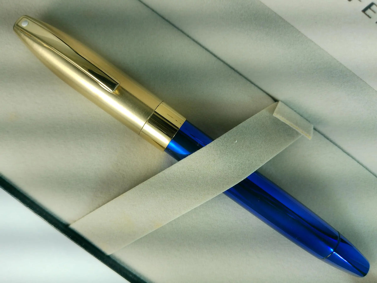 Sheaffer Made in the USA Legacy in Cobalt Blue Lacquer with 22KT Brushed Gold Rollerball Pen. cross