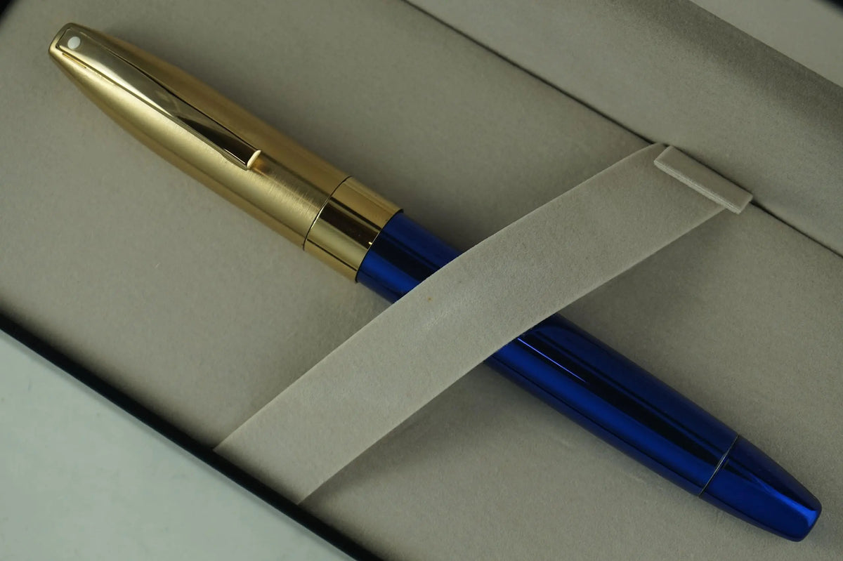 Sheaffer Made in the USA Legacy in Cobalt Blue Lacquer with 22KT Brushed Gold Rollerball Pen. cross