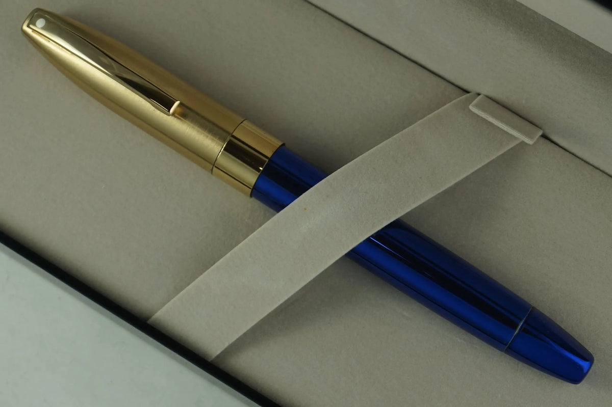Sheaffer Made in the USA Legacy in Cobalt Blue Lacquer with 22KT Brushed Gold Rollerball Pen. cross