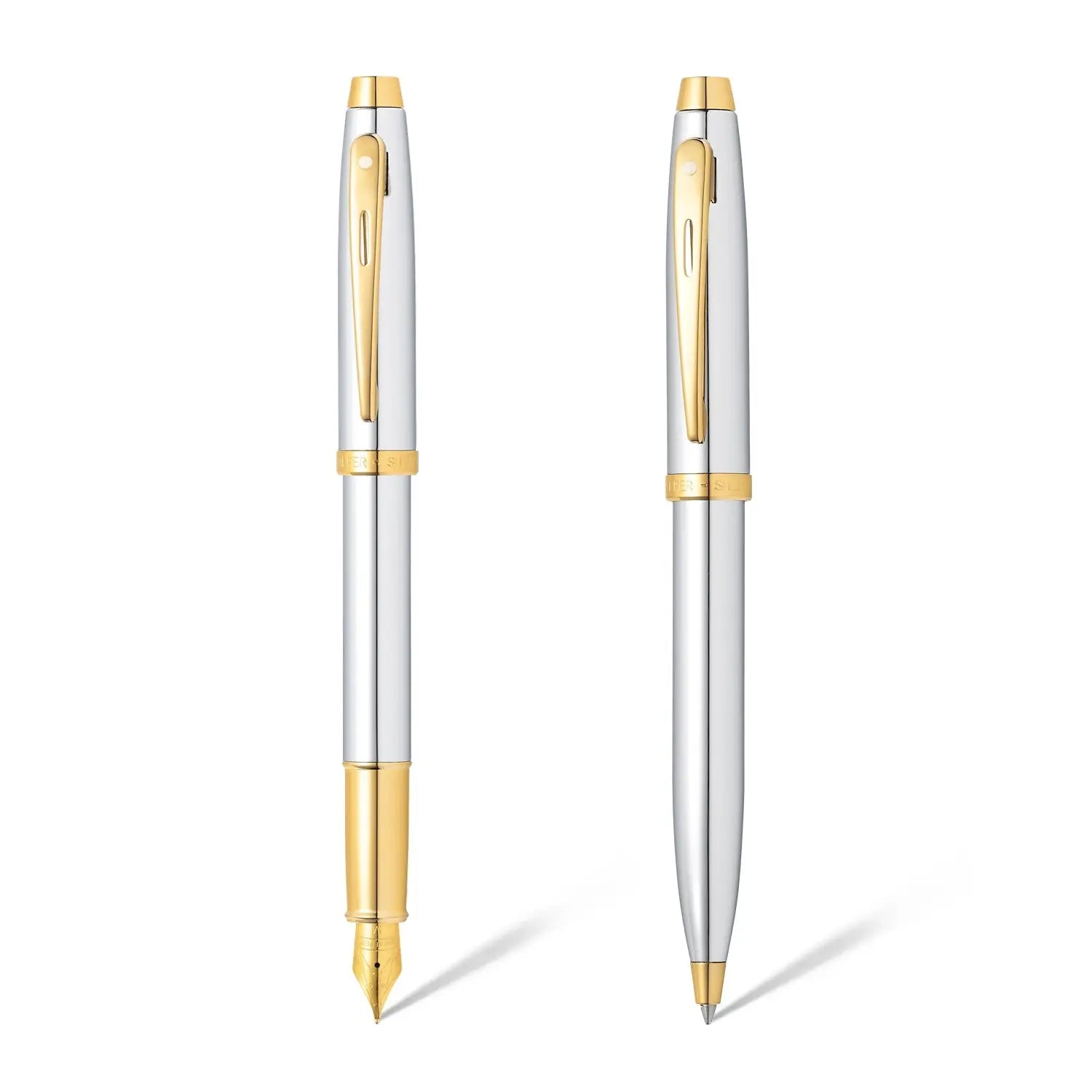 Sheaffer® Gift Set ft. Bright Chrome S100 9340 with Gold Tone Trim as Set of 2 pens - Ballpoint Pen & Fountain pen (M) - My Store