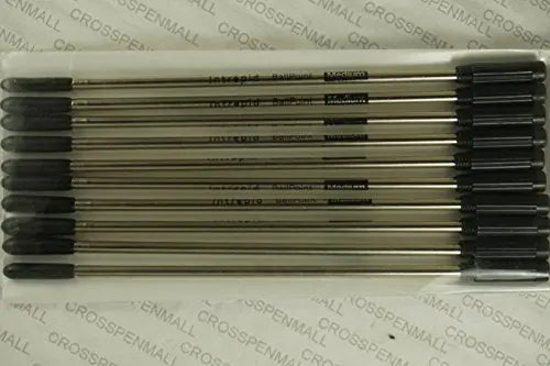 10 Genuine Intrepid New Generation and Capped Black Ink Refill for Cross ballpoint pens. Medium Point - Smooth Flow Intrepid