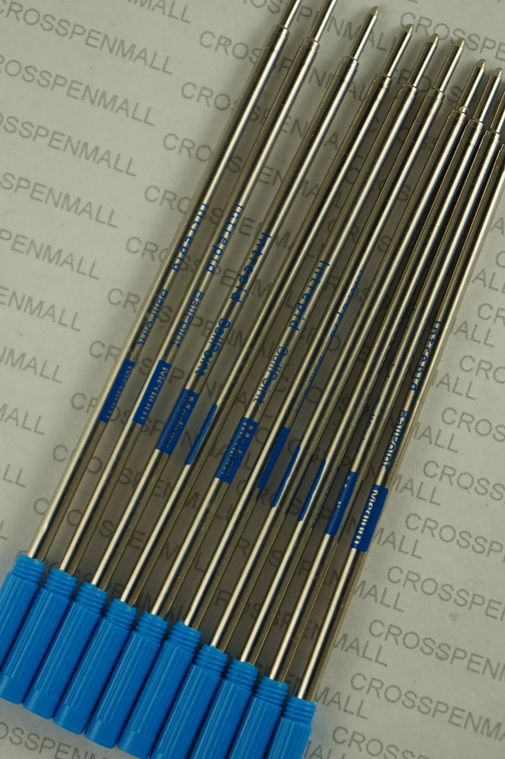 10 Genuine and Branded Intrepid Medium Ballpoint Refills for Cross Ballpoint Pens. Protective seal on tip for shelf life Longevity (Bulk Pack) (BLUE) INTREPID COMPANY