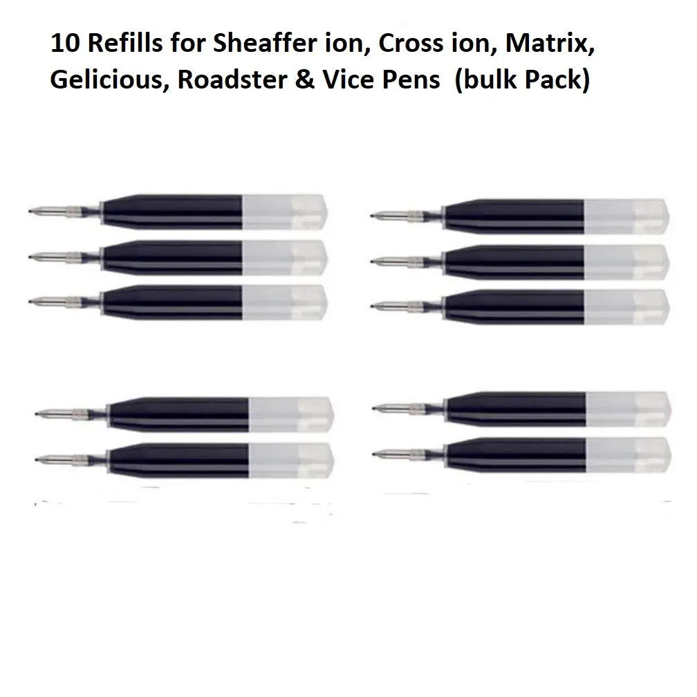 10 Intrepid Black Gel Ink Refill [Bulk Packing] for Cross and Sheaffer Ion Pen. Black Gel Ink (Black) Intrepid