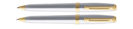 Sheaffer Made in the USA Edition Signature Prelude Brushed Chrome and 22KT Gold .7MM Pen & Pencil Set - SH-342-9 Sheaffer