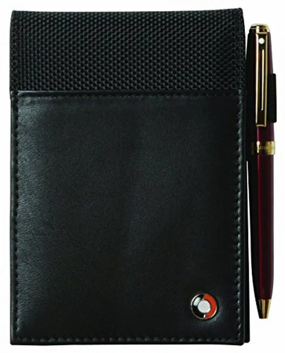 Sheaffer 100% Full Grain Leather and 1680D Ballistic Nylon Notepad Holder / Jotter with Pen Loop, Front Pockets 5" x 3 1/2". - crosspenmall.com