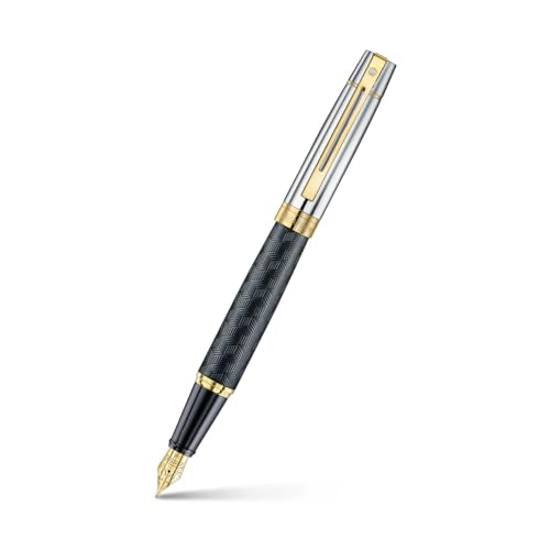 Sheaffer 300 E9347 Engraved Matt Black Barrel and Shiny Chrome Cap with PVD Gold Trims Sheaffer