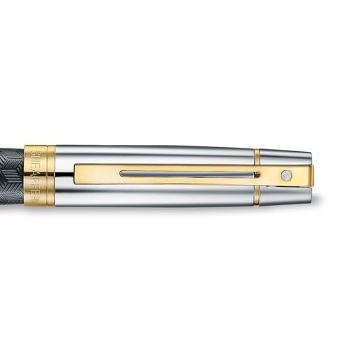 Sheaffer 300 E9347 Engraved Matt Black Barrel and Shiny Chrome Cap with PVD Gold Trims Sheaffer