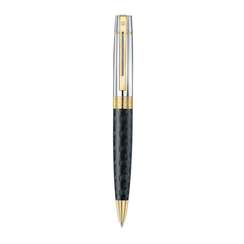 Sheaffer 300 E9347 Engraved Matt Black Barrel and Shiny Chrome Cap with PVD Gold Trims Sheaffer