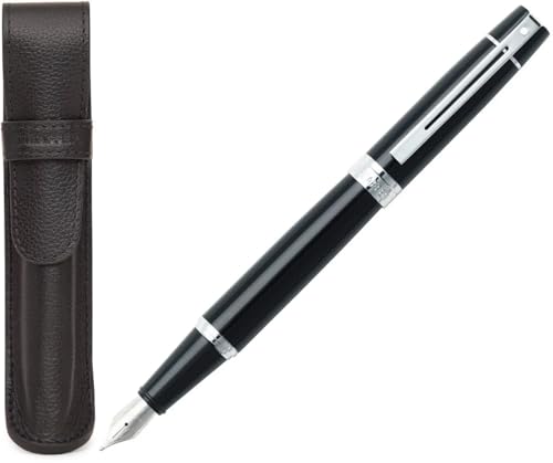 Sheaffer 300 Glossy Black Pen with Chrome-Plated Trim and Matching Pouch gift Set Sheaffer