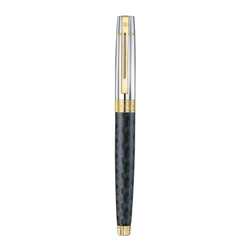 Sheaffer 300 E9347 Engraved Matt Black Barrel and Shiny Chrome Cap with PVD Gold Trims Sheaffer