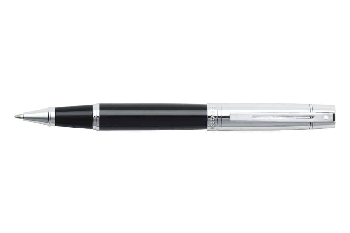 Sheaffer 300 Glossy Black Fountain Pen with Bright Chrome Cap, Chrome-Plated Trim and Matching Pouch gift Set Sheaffer