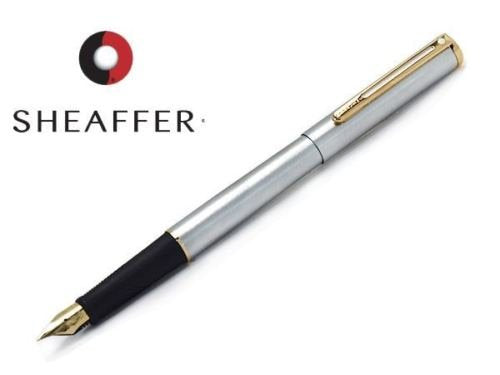 Sheaffer Agio Fountain Pen Brushed Chrome Plate featuring Gold Tone Trim: Fine Nib Sheaffer