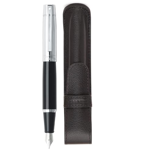 Sheaffer 300 Glossy Black Fountain Pen with Bright Chrome Cap, Chrome-Plated Trim and Matching Pouch gift Set Sheaffer