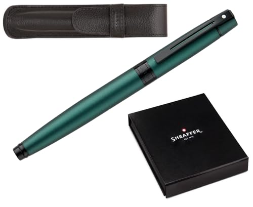 Sheaffer 300 Matte Green Pen with Contrating Black PVD Trims and Matching Pouch gift Set Sheaffer