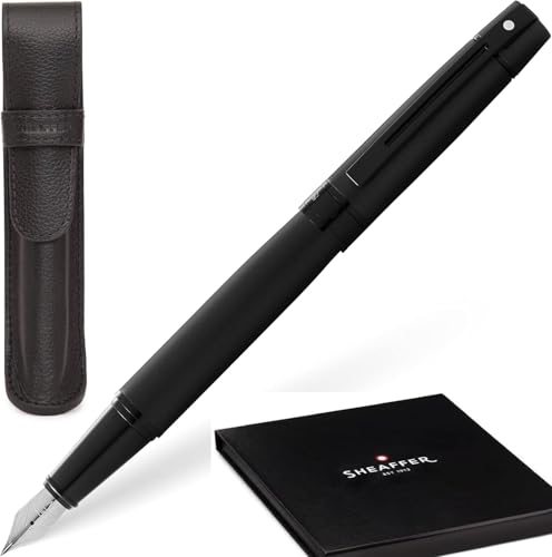 Sheaffer 300 Matte Black Lacquer Pen with PVD Trims and Matching Pouch gift Set Sheaffer