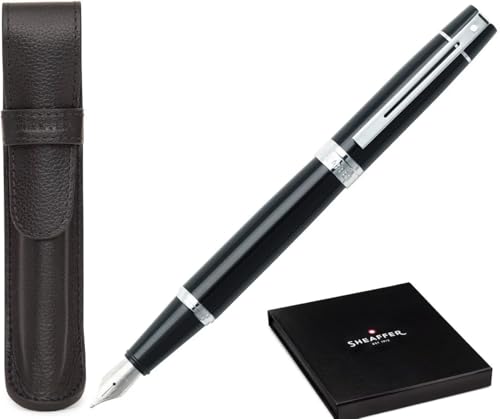 Sheaffer 300 Glossy Black Pen with Chrome-Plated Trim and Matching Pouch gift Set Sheaffer