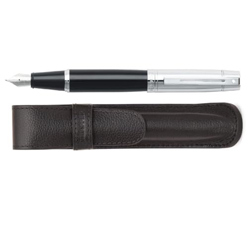 Sheaffer 300 Glossy Black Fountain Pen with Bright Chrome Cap, Chrome-Plated Trim and Matching Pouch gift Set Sheaffer