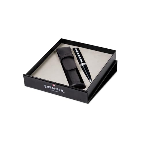 Sheaffer 300 Glossy Black Pen with Chrome-Plated Trim and Matching Pouch gift Set (Ballpoint) - crosspenmall.com