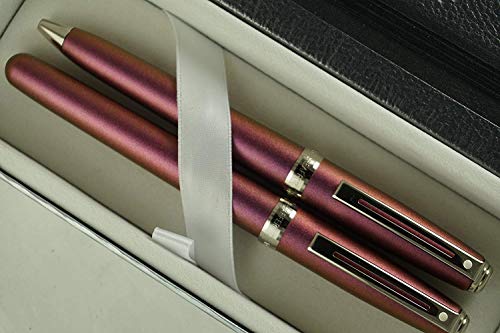 Cross Sheaffer Prelude Magenta Shimmer with Nickel Appointments Rollerball Pen, Ballpoint Pen and Journal Combo Set in Gift Box, Blue Refill - crosspenmall.com