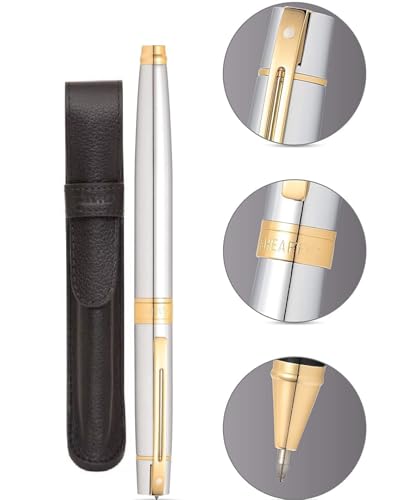 Sheaffer 300 Chrome with Gold Trim Pen and Leather Pouch Gift Set Sheaffer