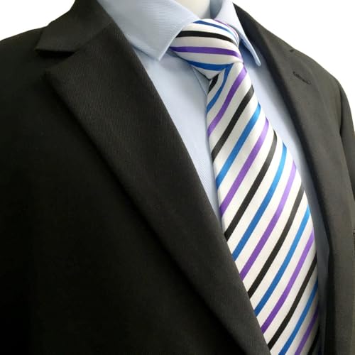 Intrepid USA Classic Corporate Elite White, Oxygen Blue,black & purple Men's Necktie Tie .Handmade 100% Silk Jacquard Woven in unique gift Box .This will fit any outfit.A great gift for any occasion. Intrepid