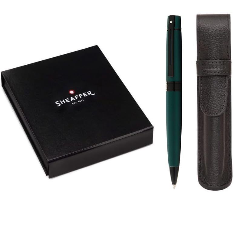 Sheaffer 300 Matte Green Pen with Contrating Black PVD Trims and Matching Pouch gift Set Sheaffer