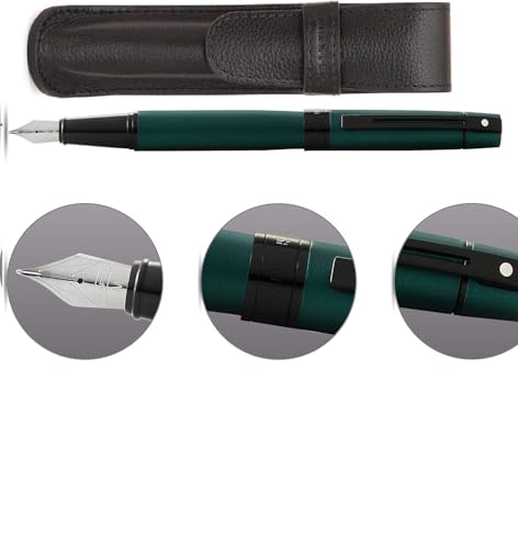 Sheaffer 300 Matte Green Pen with Contrating Black PVD Trims and Matching Pouch gift Set Sheaffer