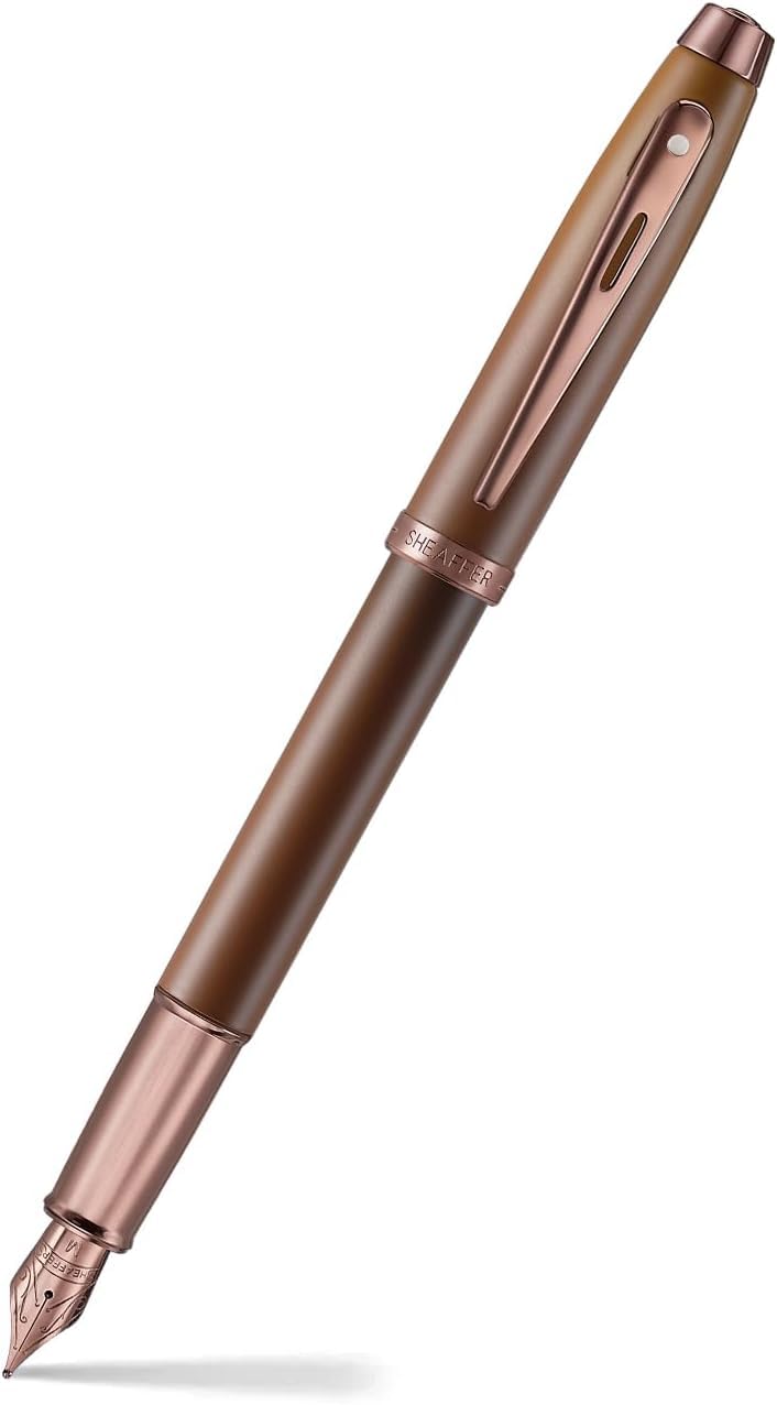 Sheaffer 100 9374 Coffee Edition Matt Brown Fountain Pen with Regal Brown PVD Signature mid band and White Dot of excellence - Fine Point Sheaffer