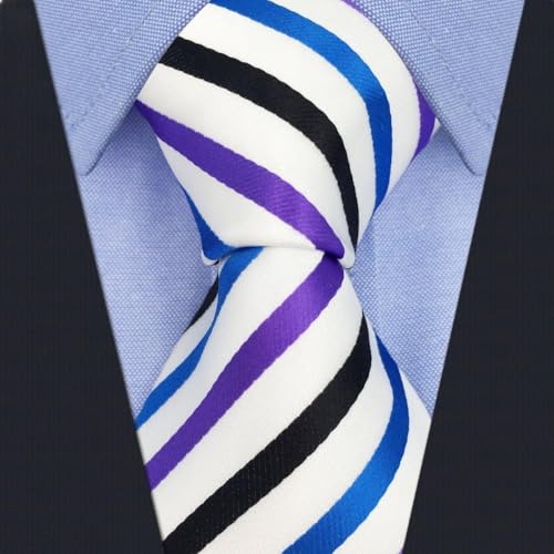 Intrepid USA Classic Corporate Elite White, Oxygen Blue,black & purple Men's Necktie Tie .Handmade 100% Silk Jacquard Woven in unique gift Box .This will fit any outfit.A great gift for any occasion. Intrepid