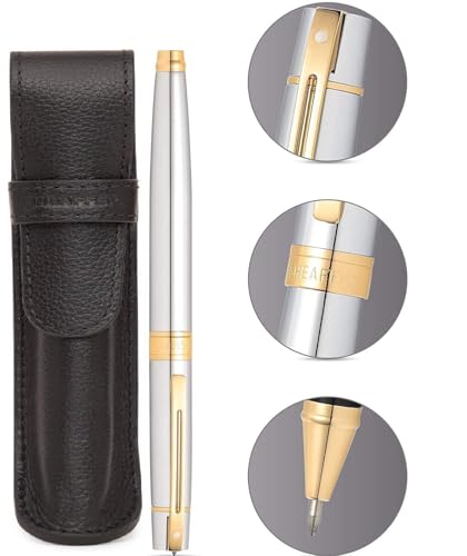 Sheaffer 300 Chrome with Gold Trim Pen and Leather Pouch Gift Set Sheaffer