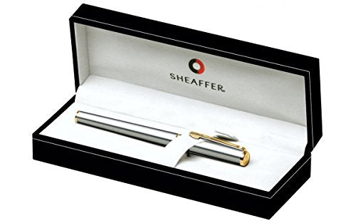 Sheaffer Agio Fountain Pen Brushed Chrome Plate featuring Gold Tone Trim: Fine Nib Sheaffer