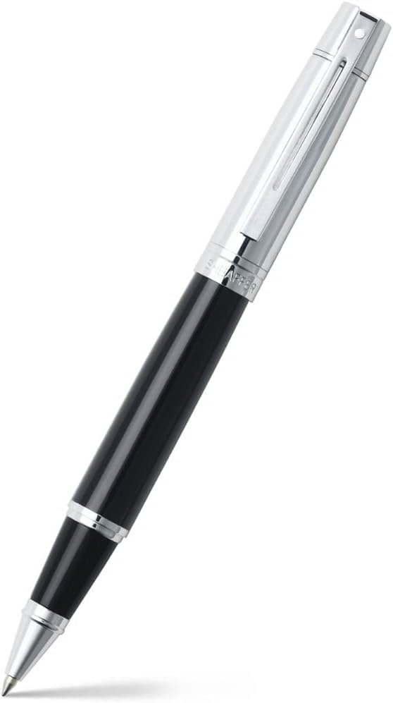 Sheaffer 300 Glossy Black Fountain Pen with Bright Chrome Cap, Chrome-Plated Trim and Matching Pouch gift Set Sheaffer