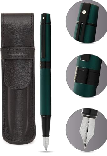 Sheaffer 300 Matte Green Pen with Contrating Black PVD Trims and Matching Pouch gift Set Sheaffer