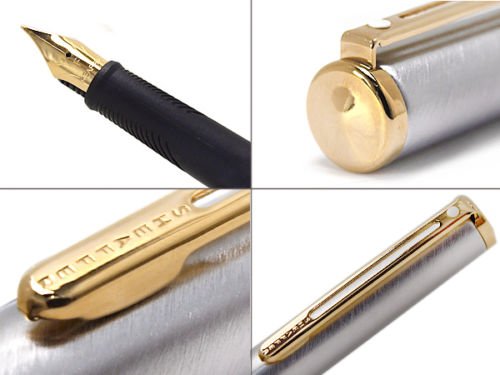 Sheaffer Agio Fountain Pen Brushed Chrome Plate featuring Gold Tone Trim: Fine Nib Sheaffer