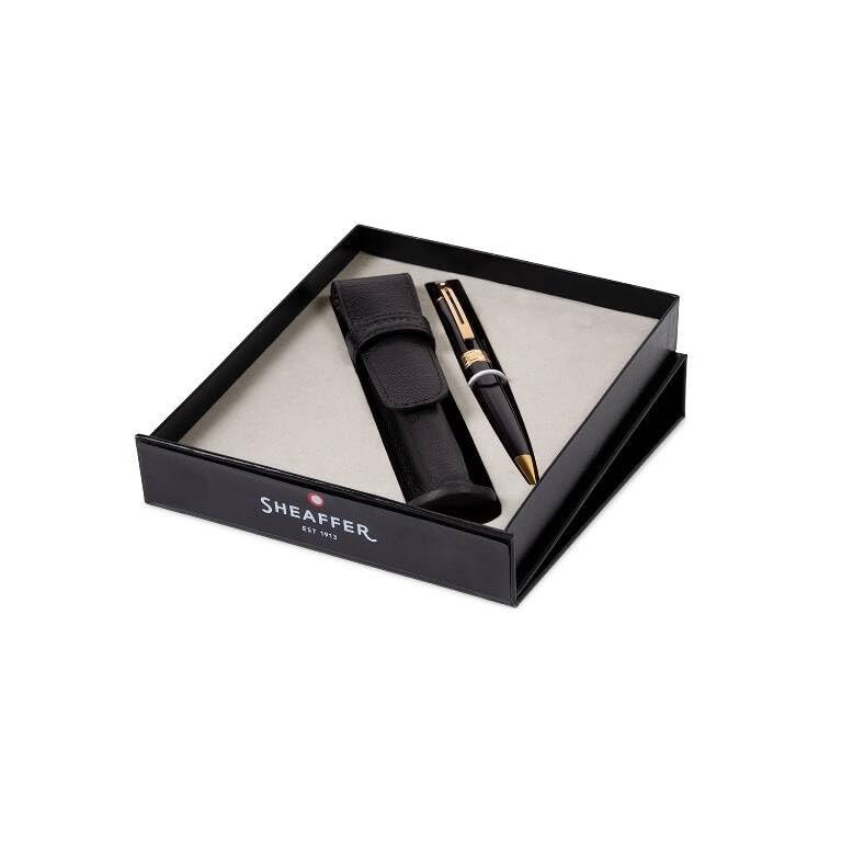 Sheaffer 300 Glossy black with Gold Trim Pen and Leather Pouch Gift Set Sheaffer