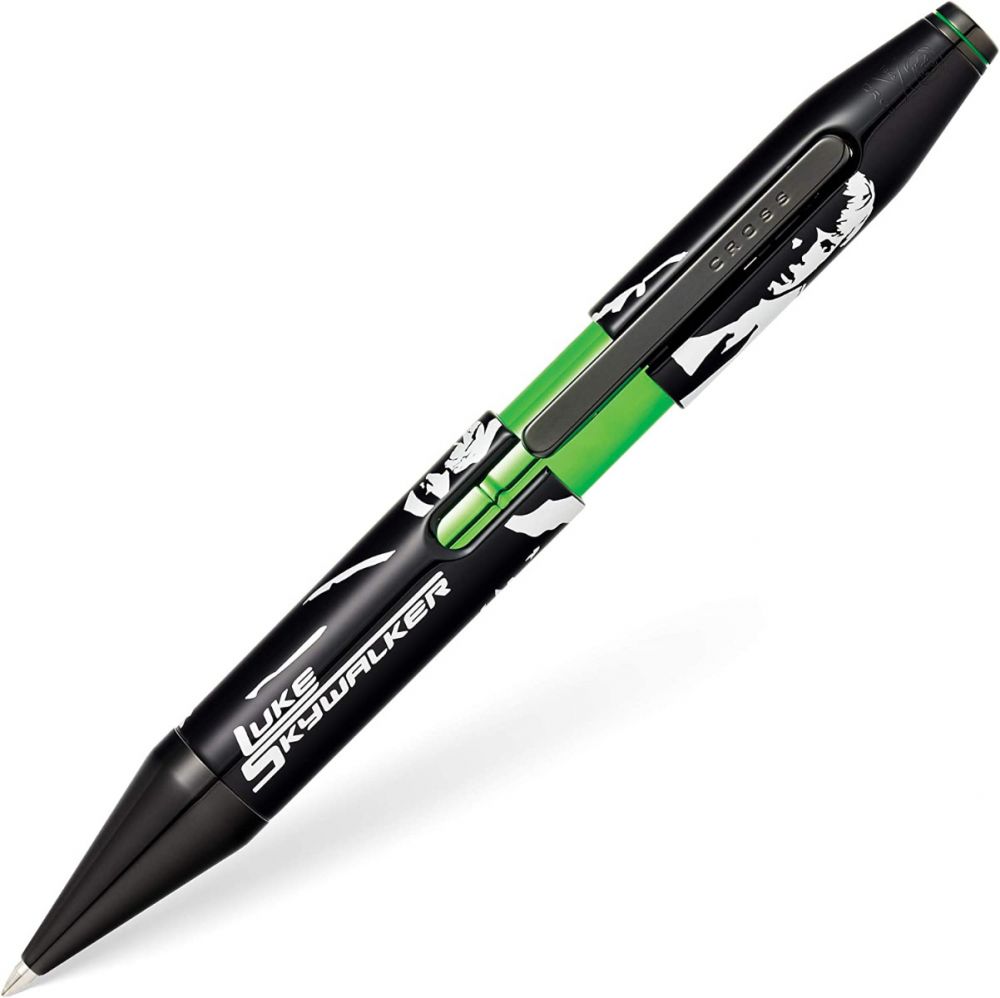 Cross X Star Wars Luke Skywalker Themed Design w/Lightsaber Green Details w/Polished Black PVD Appointments Rollerball Pen - crosspenmall.com