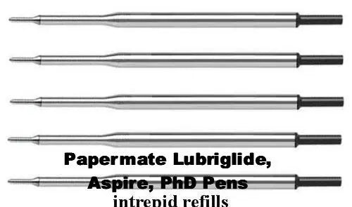 5 Genuine Intrepid Black Medium Point for Papermate Lubriglide, Aspire, PhD Pens, Bulk Packed (Black) - crosspenmall.com