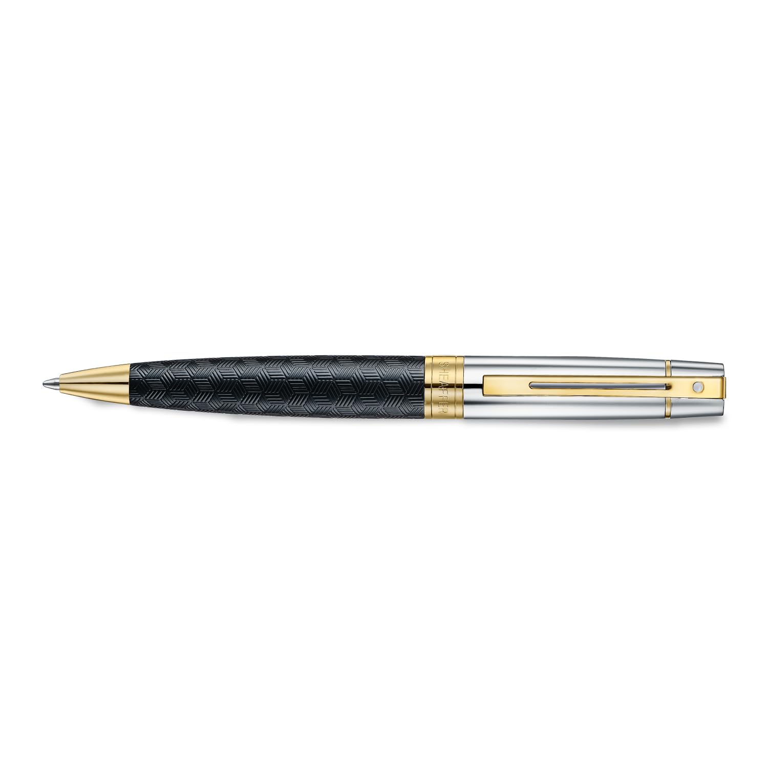 Sheaffer 300 E9347 Engraved Matt Black Barrel and Shiny Chrome Cap with PVD Gold Trims Sheaffer