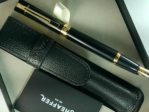 Sheaffer 300 Glossy black with Gold Trim Pen and Leather Pouch Gift Set Sheaffer