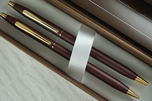 Cross Made in The USA Century Satin Matte Burgundy and 23KT Gold Pen & 0.5MM Lead Pencil Set My Store