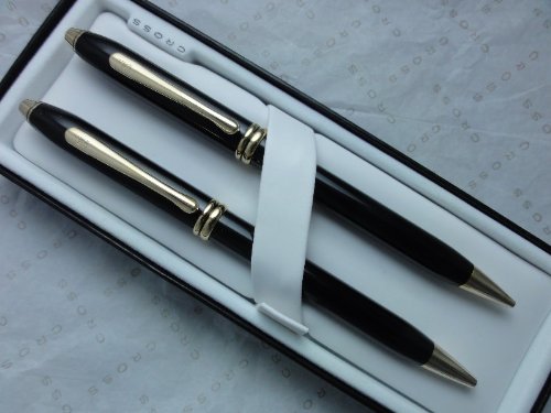 Cross Made in The USA Townsend Black Lacquer and 23k Gold and 0.5MM Lead Pencil Combo .!!!!Rare - crosspenmall.com