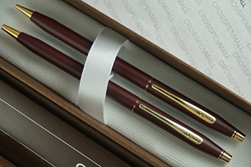 Cross Made in The USA Century Satin Matte Burgundy and 23KT Gold Pen & 0.5MM Lead Pencil Set My Store