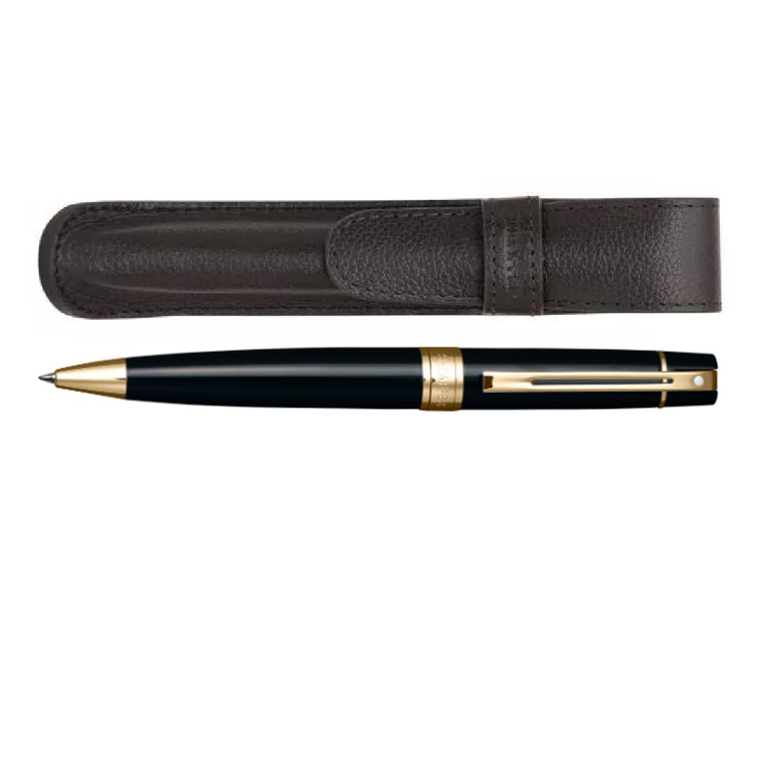 Sheaffer 300 Glossy black with Gold Trim Pen and Leather Pouch Gift Set Sheaffer