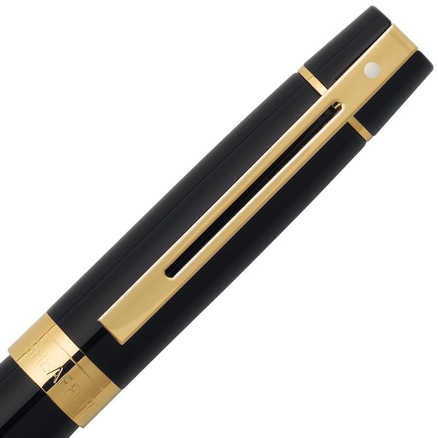 Sheaffer 300 Glossy black with Gold Trim Pen and Leather Pouch Gift Set Sheaffer