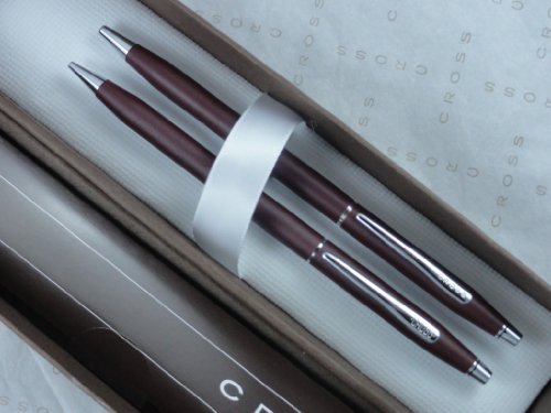 Cross Made in The USA Classic Century Satin Burgundy and Polished Chrome Pen & 0.5MM Pencil Set My Store