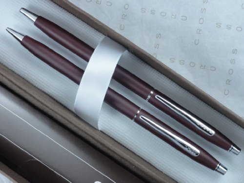 Cross Made in The USA Classic Century Satin Burgundy and Polished Chrome Pen & 0.5MM Pencil Set My Store