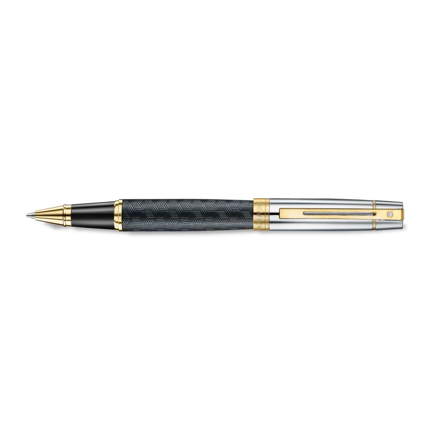 Sheaffer 300 E9347 Engraved Matt Black Barrel and Shiny Chrome Cap with PVD Gold Trims Sheaffer