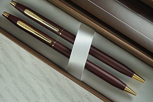 Cross Made in The USA Century Satin Matte Burgundy and 23KT Gold Pen & 0.5MM Lead Pencil Set My Store