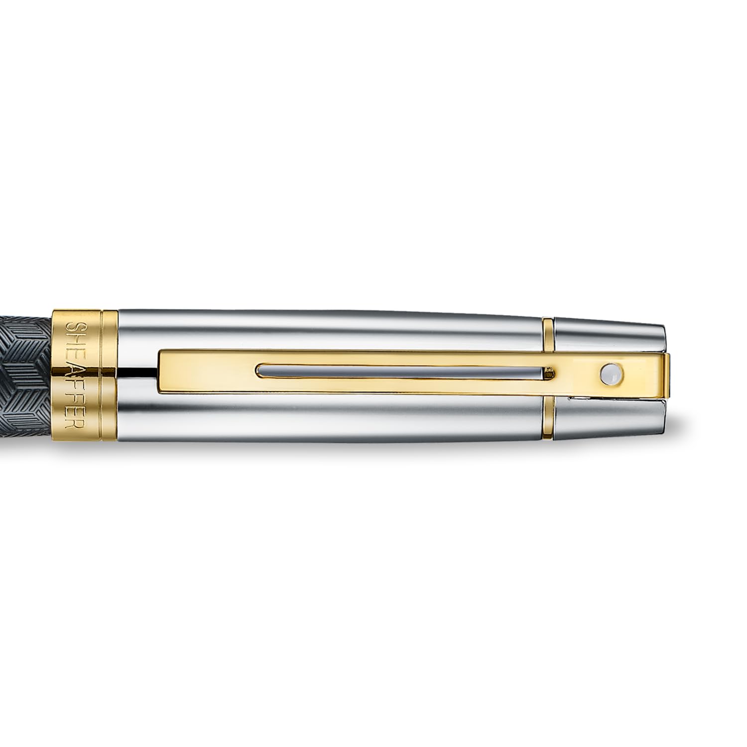 Sheaffer 300 E9347 Engraved Matt Black Barrel and Shiny Chrome Cap with PVD Gold Trims Sheaffer