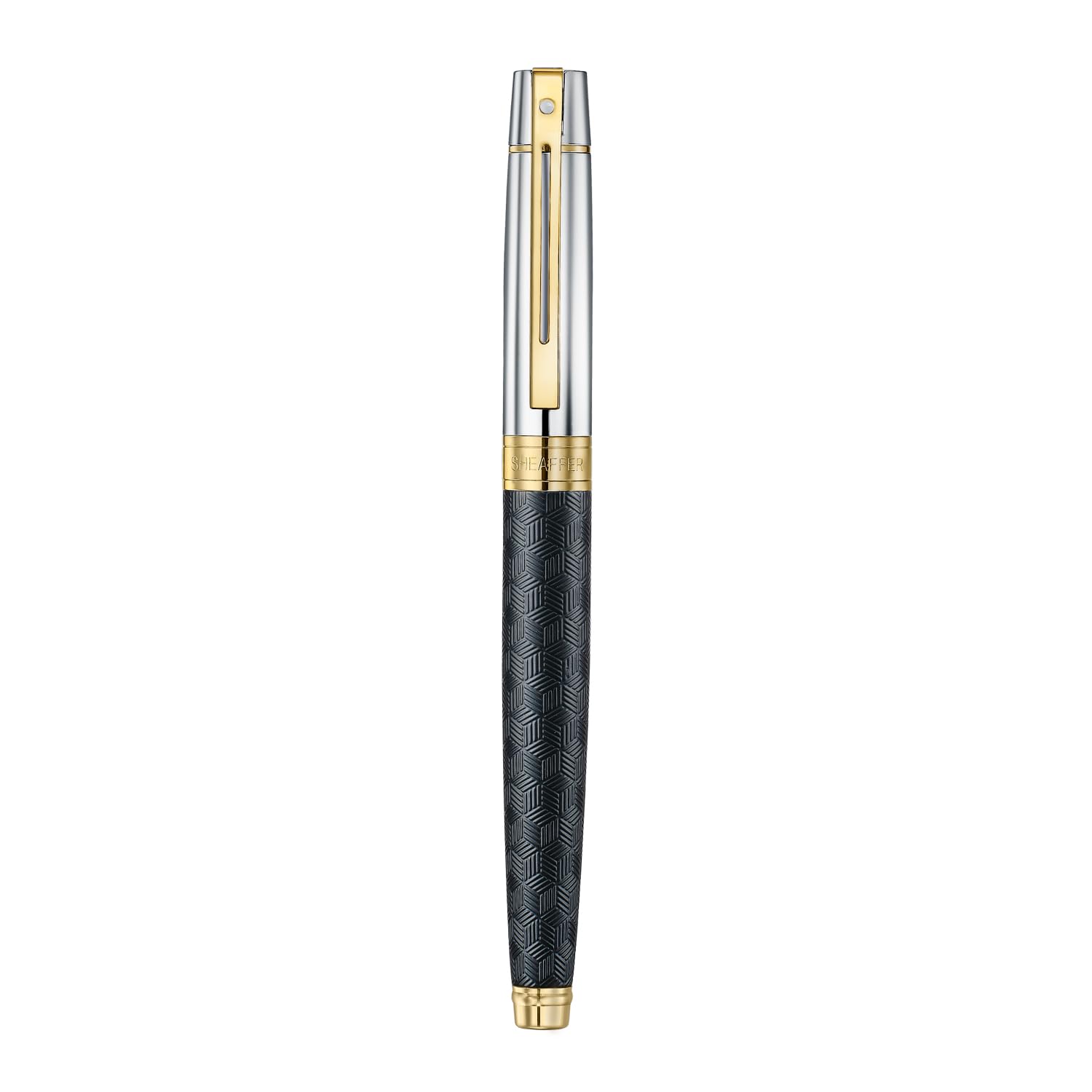 Sheaffer 300 E9347 Engraved Matt Black Barrel and Shiny Chrome Cap with PVD Gold Trims Sheaffer